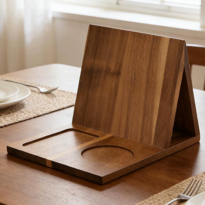 Wooden Book Stand with Drink Holder Wooden Triangle Bookmark Reading Rest with Slotted Triangle Book Stand Display Bookshelf