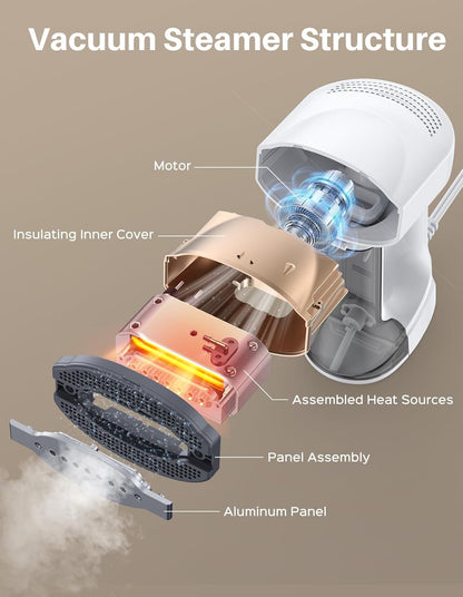 Vacuum Steamer for Clothes, 3500Pa Suction Handheld Clothes Steamer, 3 Modes, LED Display, Portable Travel Steamers for Clothes, Steaming & Ironing 2 in 1, 160Ml Water Tank (For 110-120V)