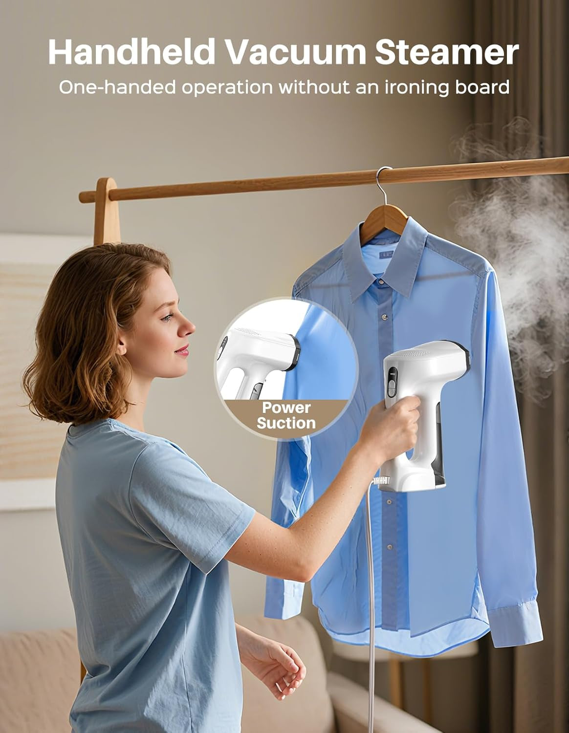 Vacuum Steamer for Clothes, 3500Pa Suction Handheld Clothes Steamer, 3 Modes, LED Display, Portable Travel Steamers for Clothes, Steaming & Ironing 2 in 1, 160Ml Water Tank (For 110-120V)