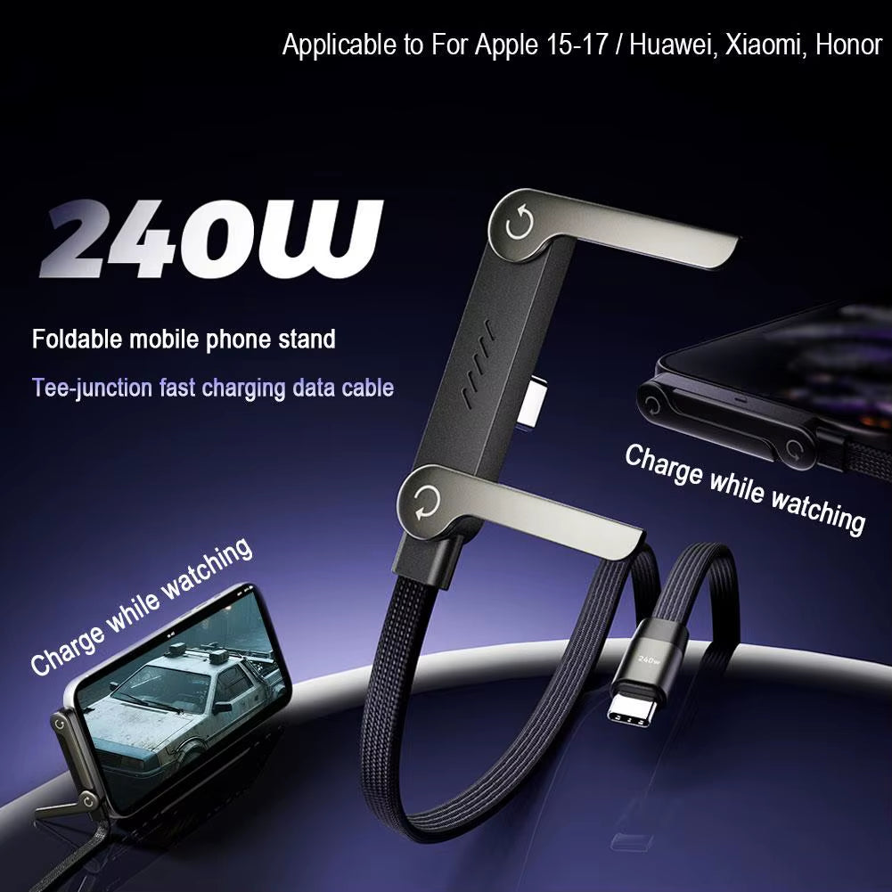 240W Fast Charging Foldable Phone Stand with 360° Rotating Charging Data Cable 2-In-1 Phone Tablet Foldable Mobile Phone Holder