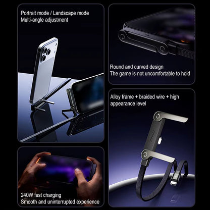 240W Fast Charging Foldable Phone Stand with 360° Rotating Charging Data Cable 2-In-1 Phone Tablet Foldable Mobile Phone Holder