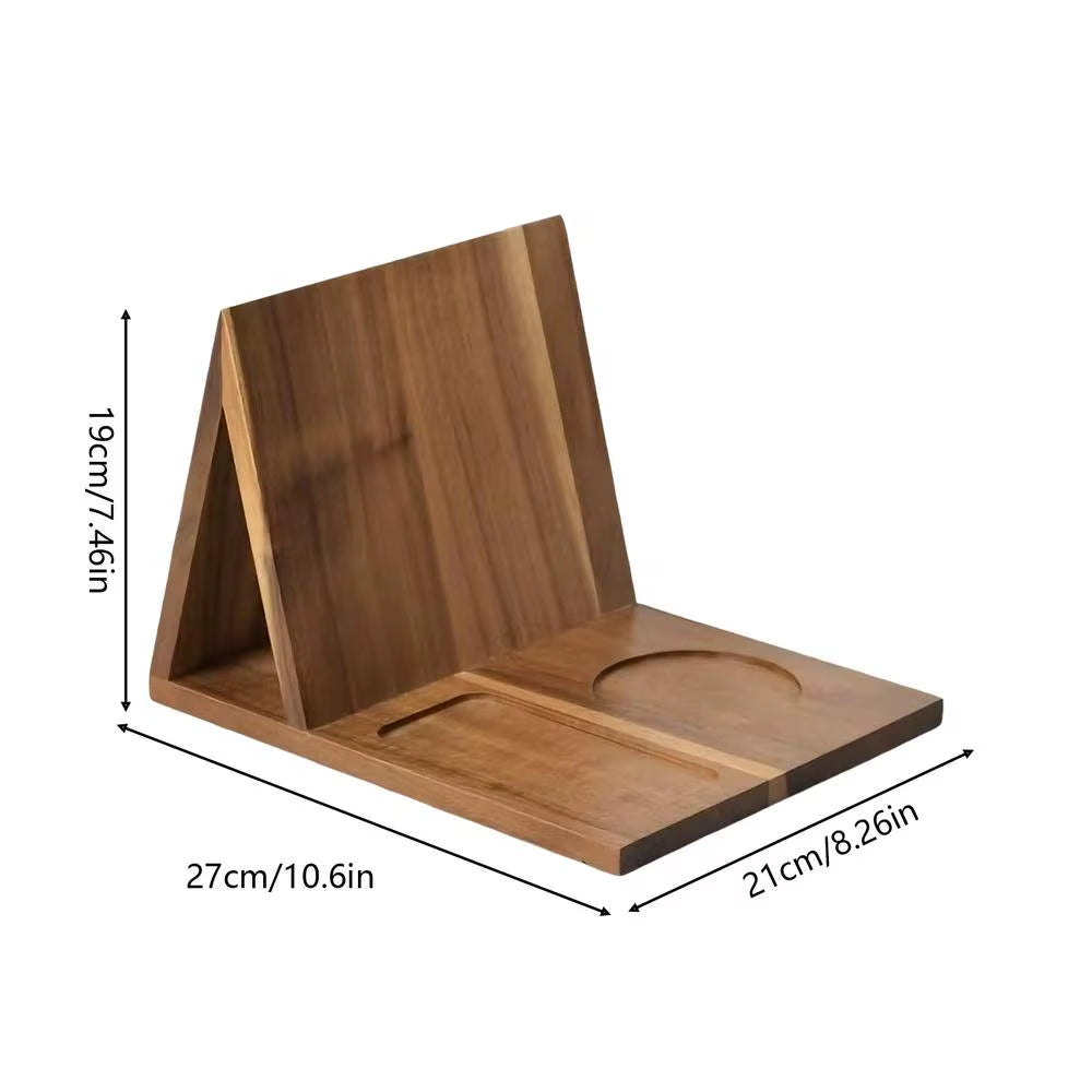 Wooden Book Stand with Drink Holder Wooden Triangle Bookmark Reading Rest with Slotted Triangle Book Stand Display Bookshelf