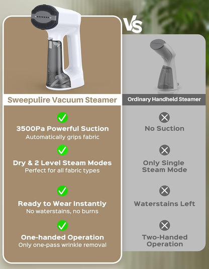 Vacuum Steamer for Clothes, 3500Pa Suction Handheld Clothes Steamer, 3 Modes, LED Display, Portable Travel Steamers for Clothes, Steaming & Ironing 2 in 1, 160Ml Water Tank (For 110-120V)