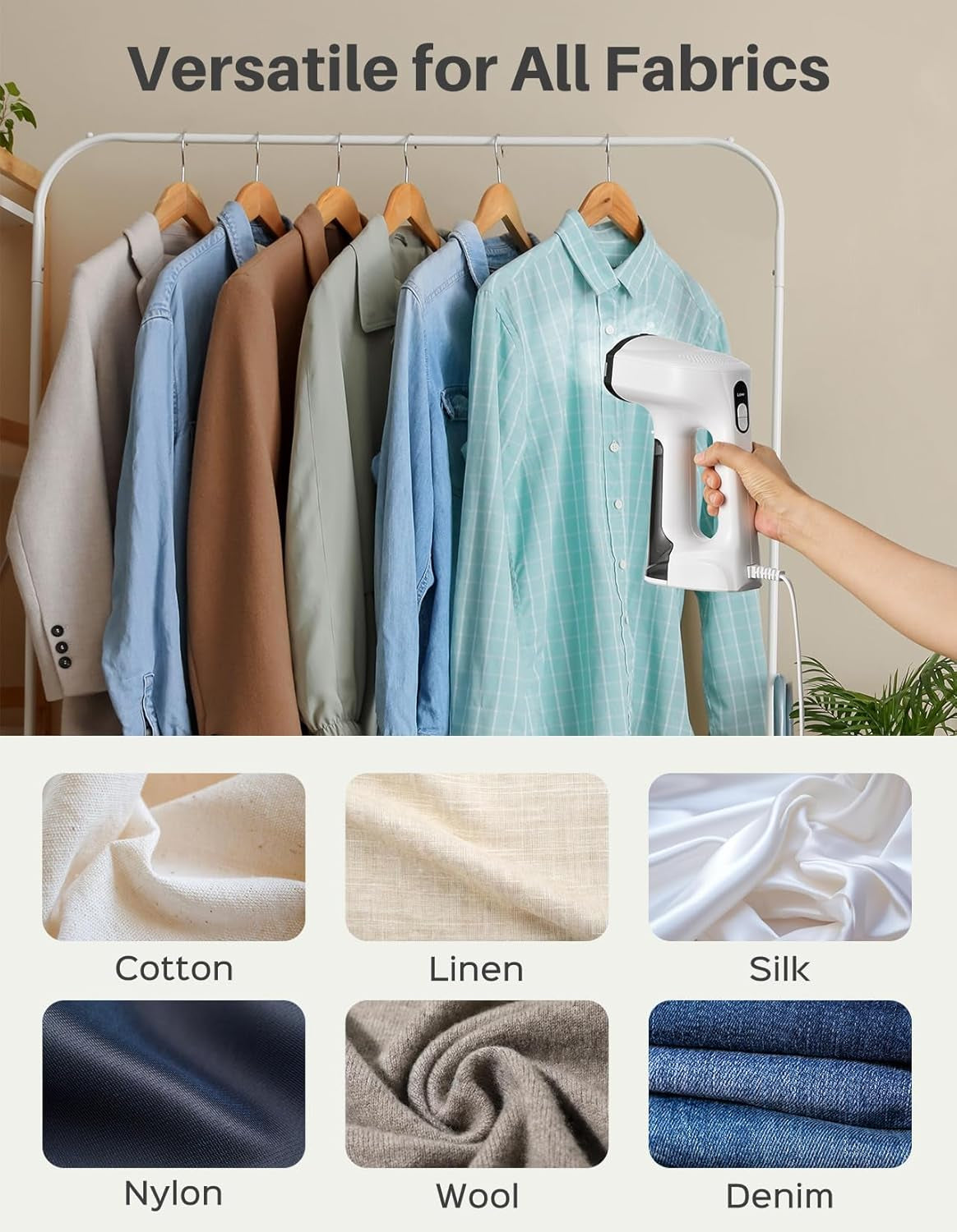 Vacuum Steamer for Clothes, 3500Pa Suction Handheld Clothes Steamer, 3 Modes, LED Display, Portable Travel Steamers for Clothes, Steaming & Ironing 2 in 1, 160Ml Water Tank (For 110-120V)